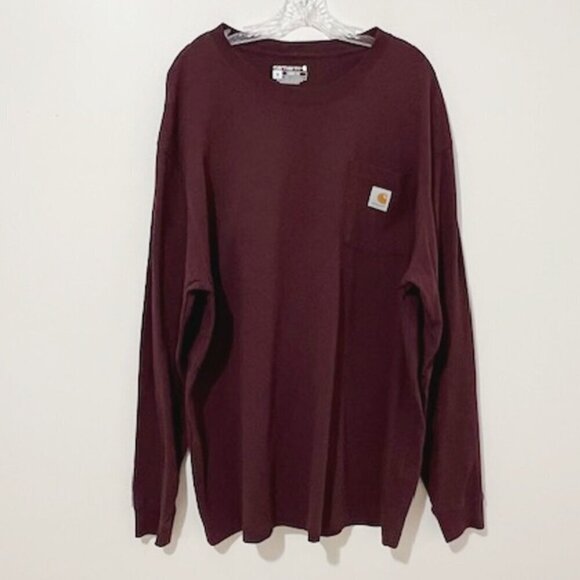 Carhartt Long Sleeve Pocket T-Shirt Workwear Port Maroon Loose Fit K126 PRT XL - Picture 5 of 5